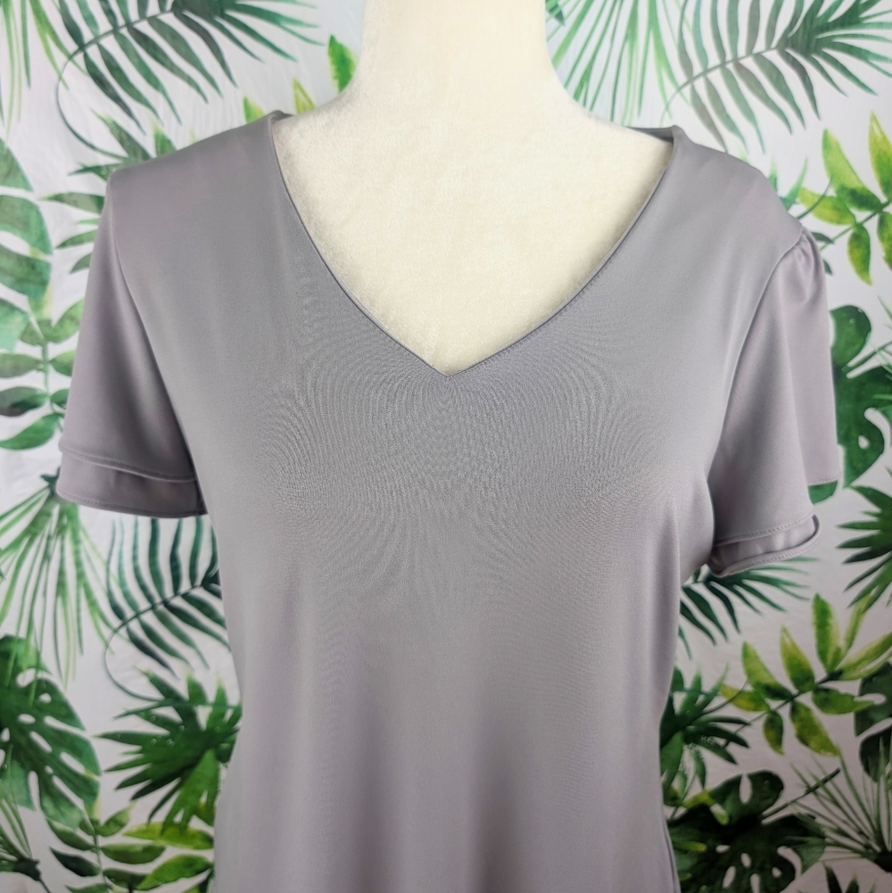 NWT Calvin Klein Gray V-Neck Double Tiered Sleeved Blouse (Size: Large) - Picture 2 of 13